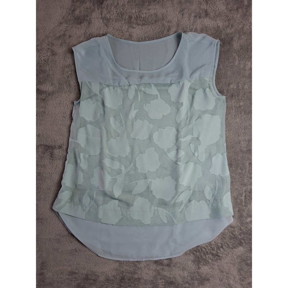 Ann Taylor Petites Women's SP Pale Green Sheer Sleeveless Blouse w/ Lining